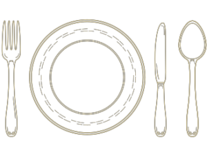 illustration of a fork, plate, knife, and spoon